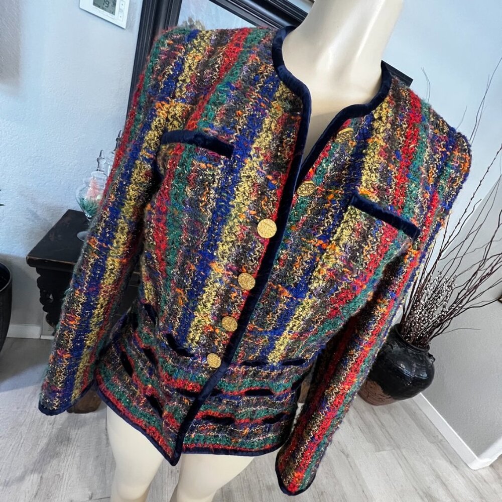 RENZO multi colored threads and yards woven thru a wool blend BLAZER